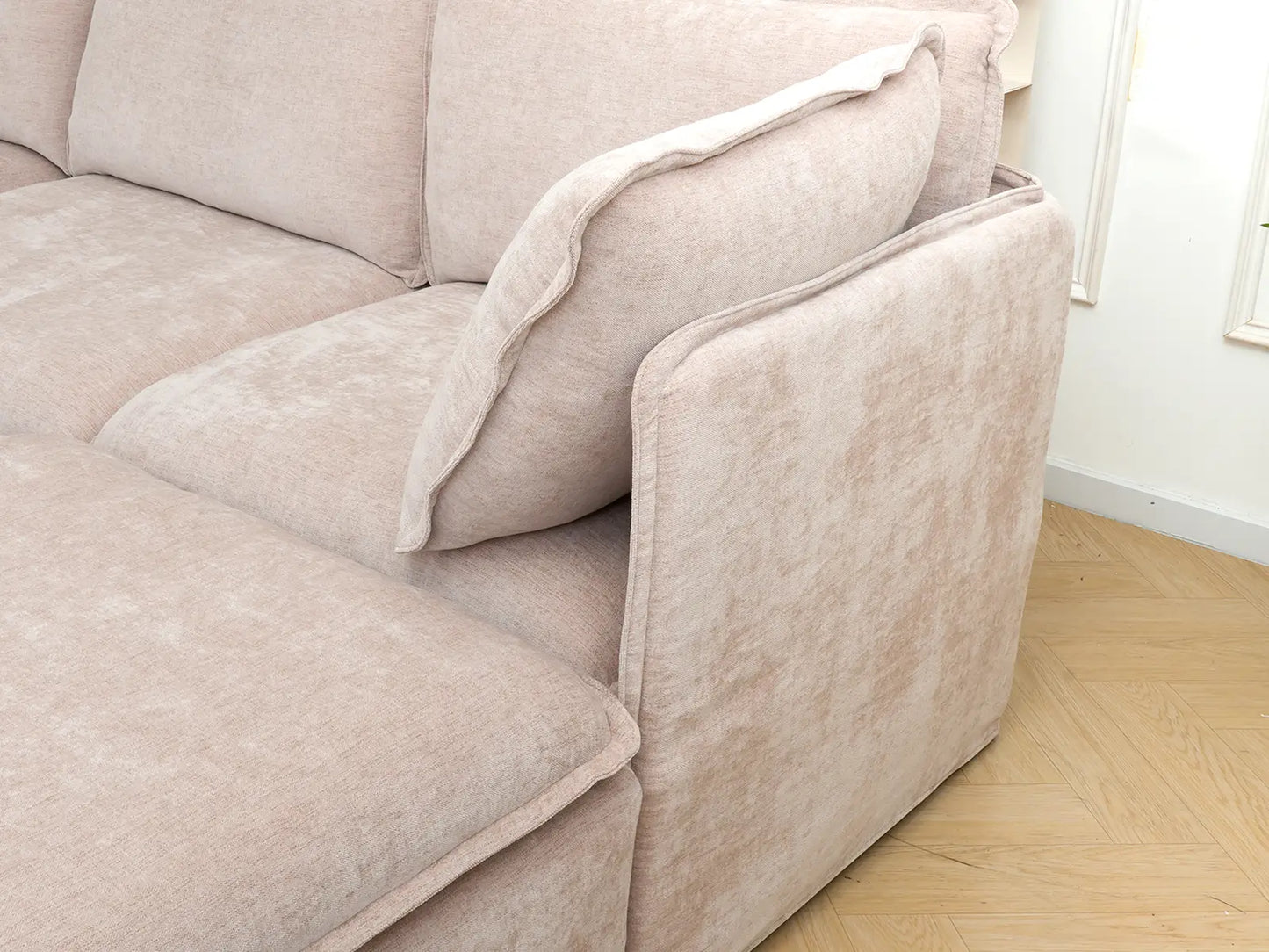 Deluxe Cloud Khaki Ottoman | 1-Piece (Includes 1 Ottoman), Linen Look Poly Fabric, Washable Cushion Covers