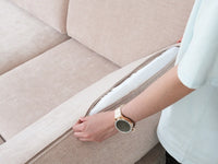 Deluxe Cloud 4-Seater Khaki Sofa Set | 7-Piece (Includes 3 Ottomans), Linen Look Poly Fabric, Washable Cushion Covers