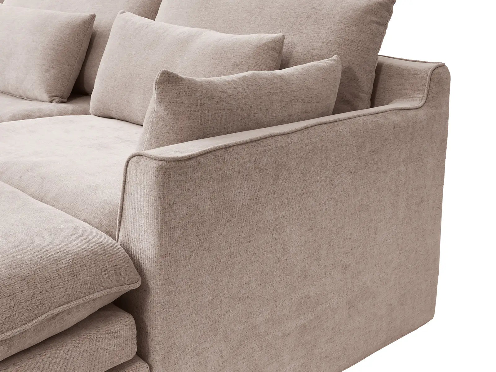 Deluxe Cloud 4-Seater Khaki Sofa Set | 7-Piece (Includes 3 Ottomans), Linen Look Poly Fabric, Washable Cushion Covers