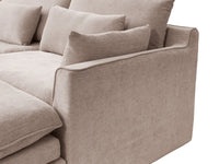 Deluxe Cloud 4-Seater Khaki Sofa Set | 7-Piece (Includes 3 Ottomans), Linen Look Poly Fabric, Washable Cushion Covers