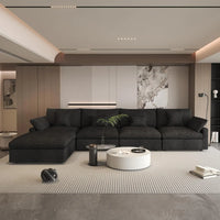 Deluxe Slope Cloud Sectional Sofas | Linen Black L-Shaped Sectionals 160" Adjustable Backrest Pillows 4-seaters