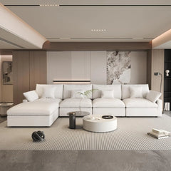 Deluxe Slope Cloud Sectional Sofas | Linen White L-Shaped Sectionals 160" Adjustable Backrest Pillows 4-seaters