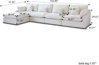 Deluxe Slope Cloud Sectional Sofas | Linen White L-Shaped Sectionals 160" Adjustable Backrest Pillows 4-seaters