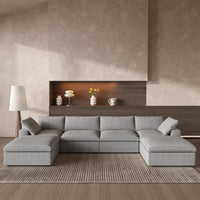 Deluxe Premium Cloud Sectional Sofas | Cotton and Linen Light Grey U-shaped Sectionals 160" Removable & Washable Covers 4-seaters