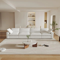 Deluxe Premium Cloud Sectional Sofas | 4-Piece Cotton and Linen White Couch Sectionals 160" Storage Ottoman 4-seaters