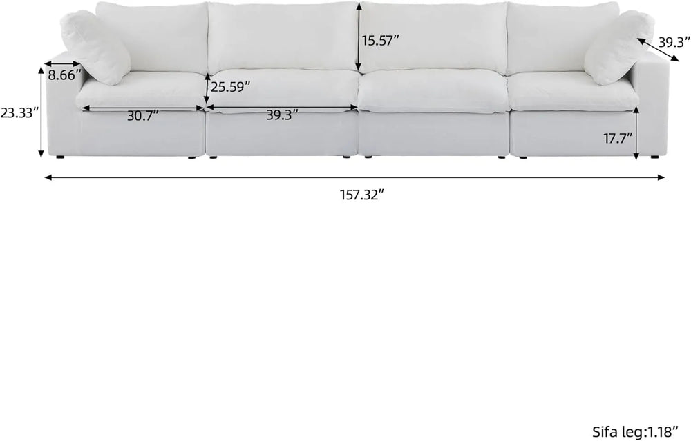 Deluxe Premium Cloud Sectional Sofas | 4-Piece Cotton and Linen White Couch Sectionals 160" Storage Ottoman 4-seaters