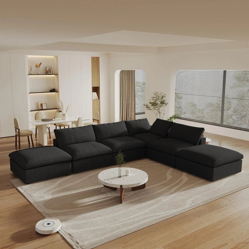 Deluxe Premium Cloud Sectional Sofas | Black Cotton and Linen Couch Sectionals 4-seaters