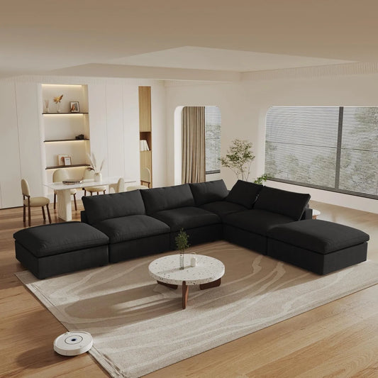 Deluxe Premium Cloud Sectional Sofas | Black Cotton and Linen Couch Sectionals 4-seaters