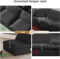 Deluxe Premium Cloud Sectional Sofas | Black Cotton and Linen Couch Sectionals 4-seaters