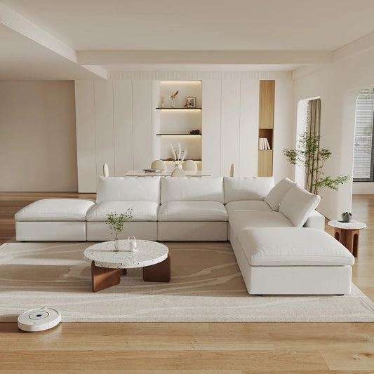 Deluxe Premium Cloud Sectional Sofas | White Cotton and Linen Couch Sectionals 4-seaters
