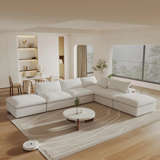 Deluxe Premium Cloud Sectional Sofas | White Cotton and Linen Couch Sectionals 4-seaters