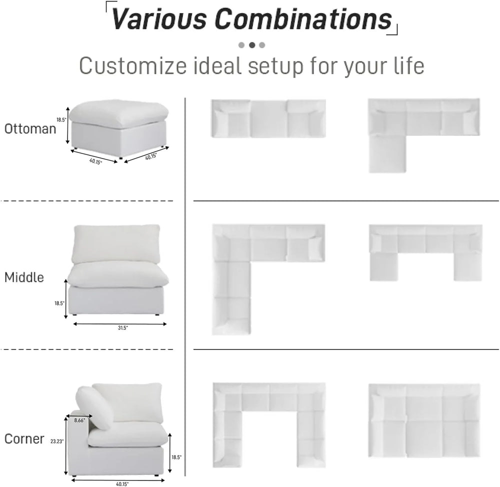 Deluxe Premium Cloud Sectional Sofas | White Cotton and Linen Couch Sectionals 4-seaters