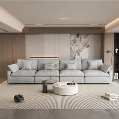Deluxe Slope Cloud Sectional Sofas | Linen Light Grey Couch Sectionals 160" Adjustable Backrest Pillows 4-seaters