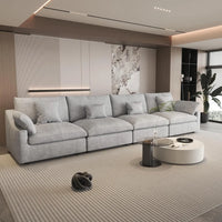 Deluxe Slope Cloud Sectional Sofas | Linen Light Grey Couch Sectionals 160" Adjustable Backrest Pillows 4-seaters