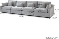 Deluxe Slope Cloud Sectional Sofas | Linen Light Grey Couch Sectionals 160" Adjustable Backrest Pillows 4-seaters