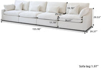 Deluxe Slope Cloud Sectional Sofas | Linen White Couch Sectionals 160" Adjustable Backrest Pillows 4-seaters