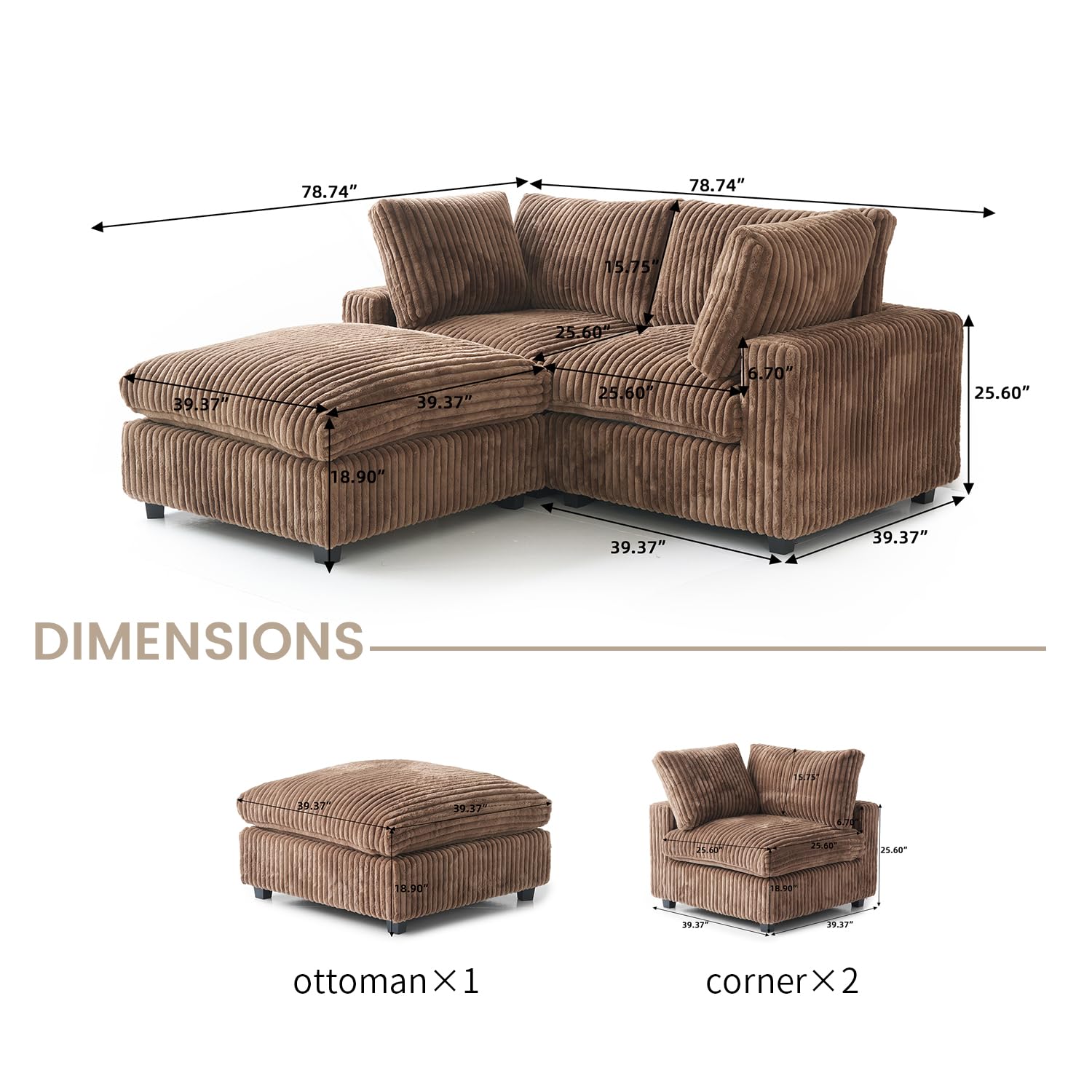 Cloud Couch Modular Sectional Sofa,157" Oversized U Shaped Couch with Ottoman,6 Seater Convertible Sofa,Comfy Plush Couches for Living Room,Covers Washable&amp;Replaceable (White)