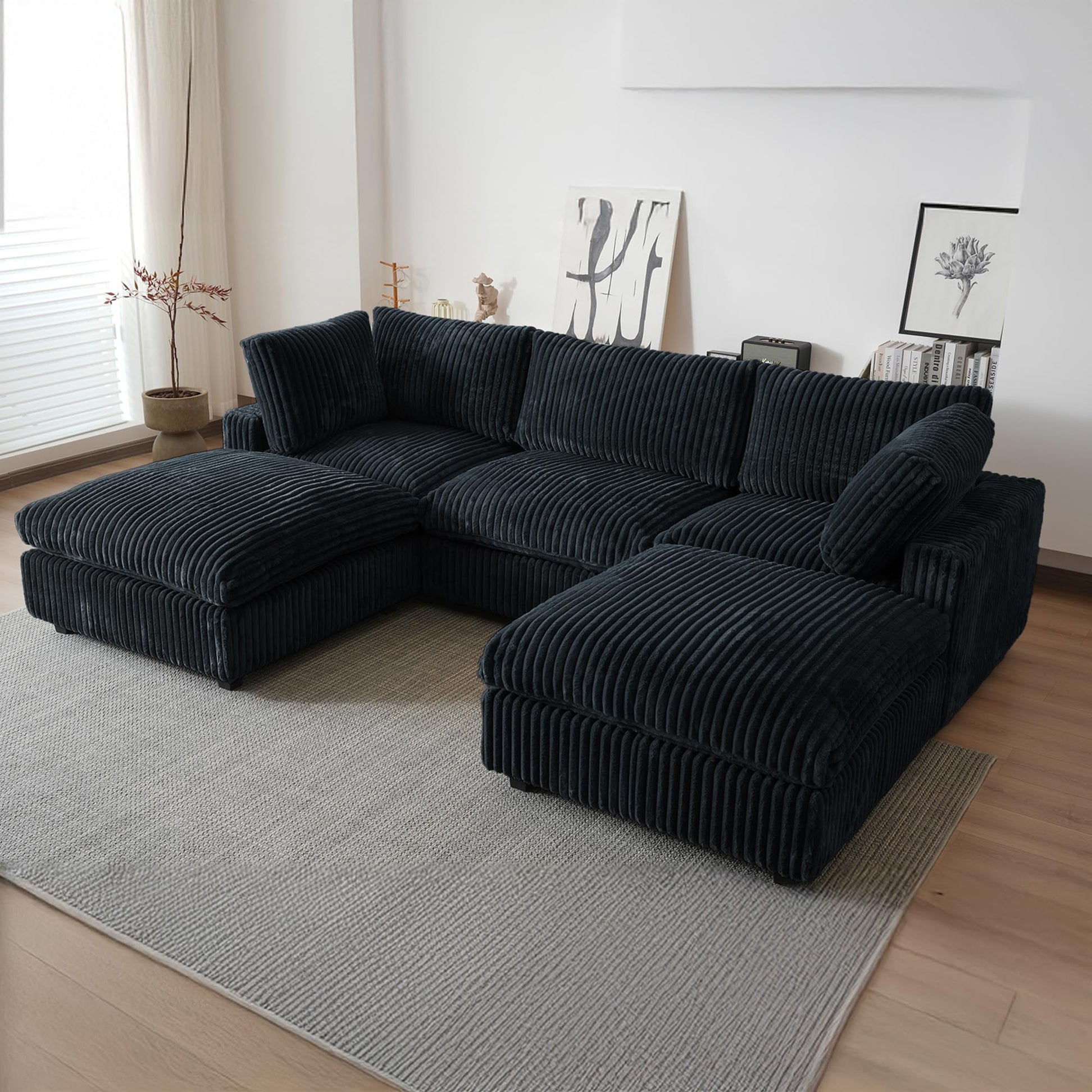 Cloud Couch Modular Sectional Sofa,157" Oversized U Shaped Couch with Ottoman,6 Seater Convertible Sofa,Comfy Plush Couches for Living Room,Covers Washable&amp;Replaceable (White)