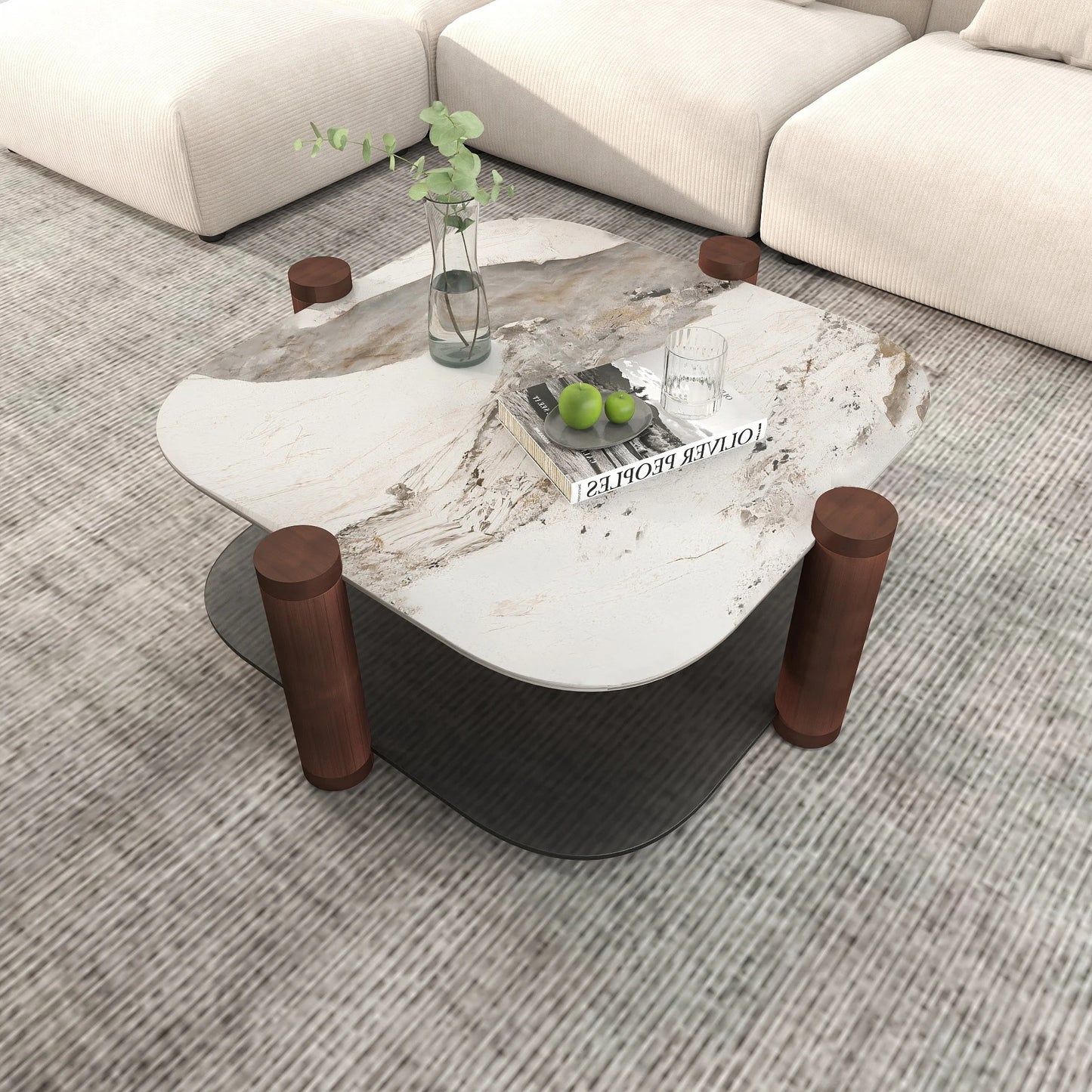 Zenith Glass Coffee Table | 36" Copper Square With Storage Shelf