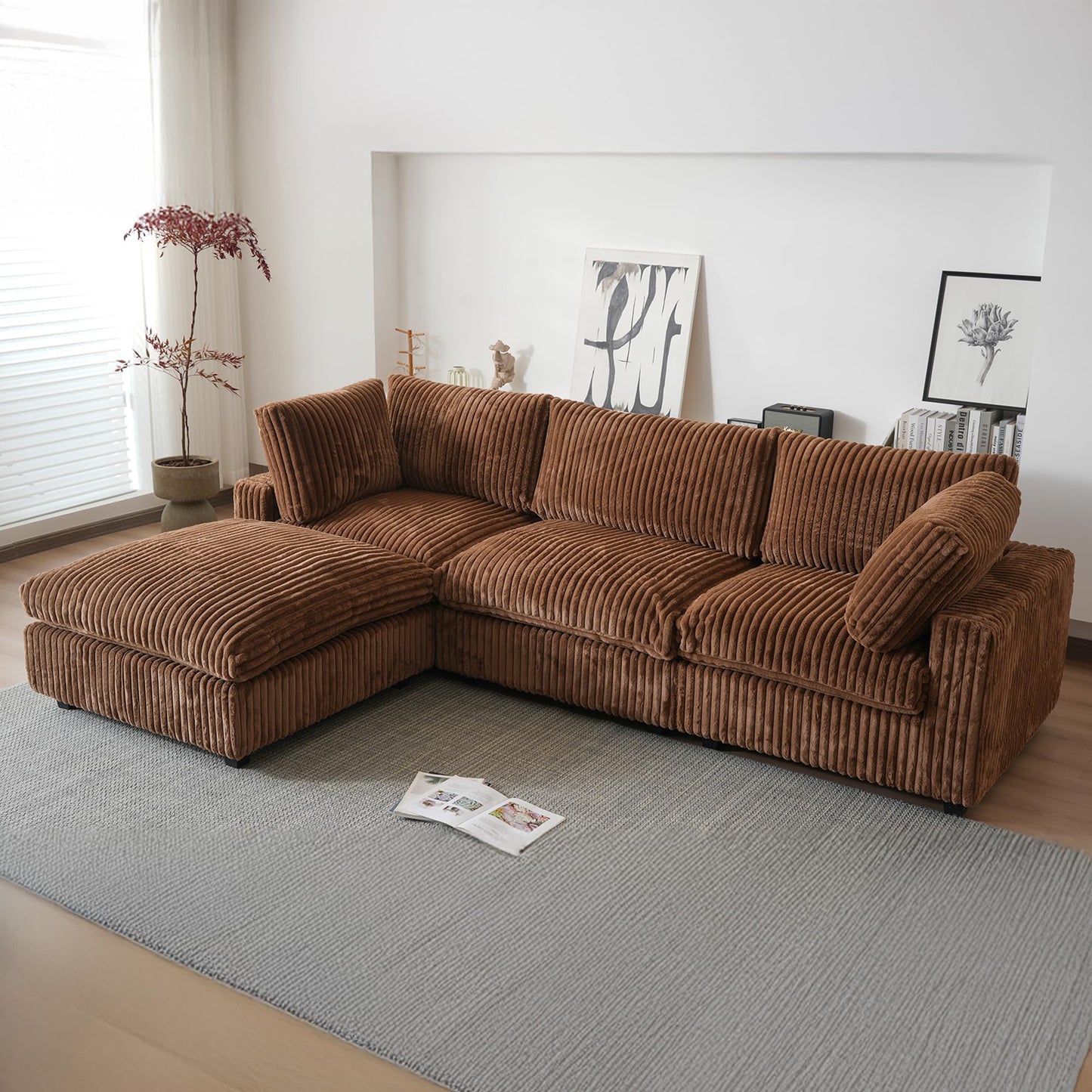 Cloud Couch Modular Sectional Sofa,157" Oversized U Shaped Couch with Ottoman,6 Seater Convertible Sofa,Comfy Plush Couches for Living Room,Covers Washable&amp;Replaceable (White)