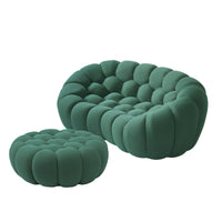 Sofás Essential Arc Boneless | Chaise longue seccional de dos piezas en tejido de punto 3D verde con 1 otomana