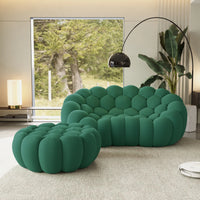 Sofás Essential Arc Boneless | Chaise longue seccional de dos piezas en tejido de punto 3D verde con 1 otomana