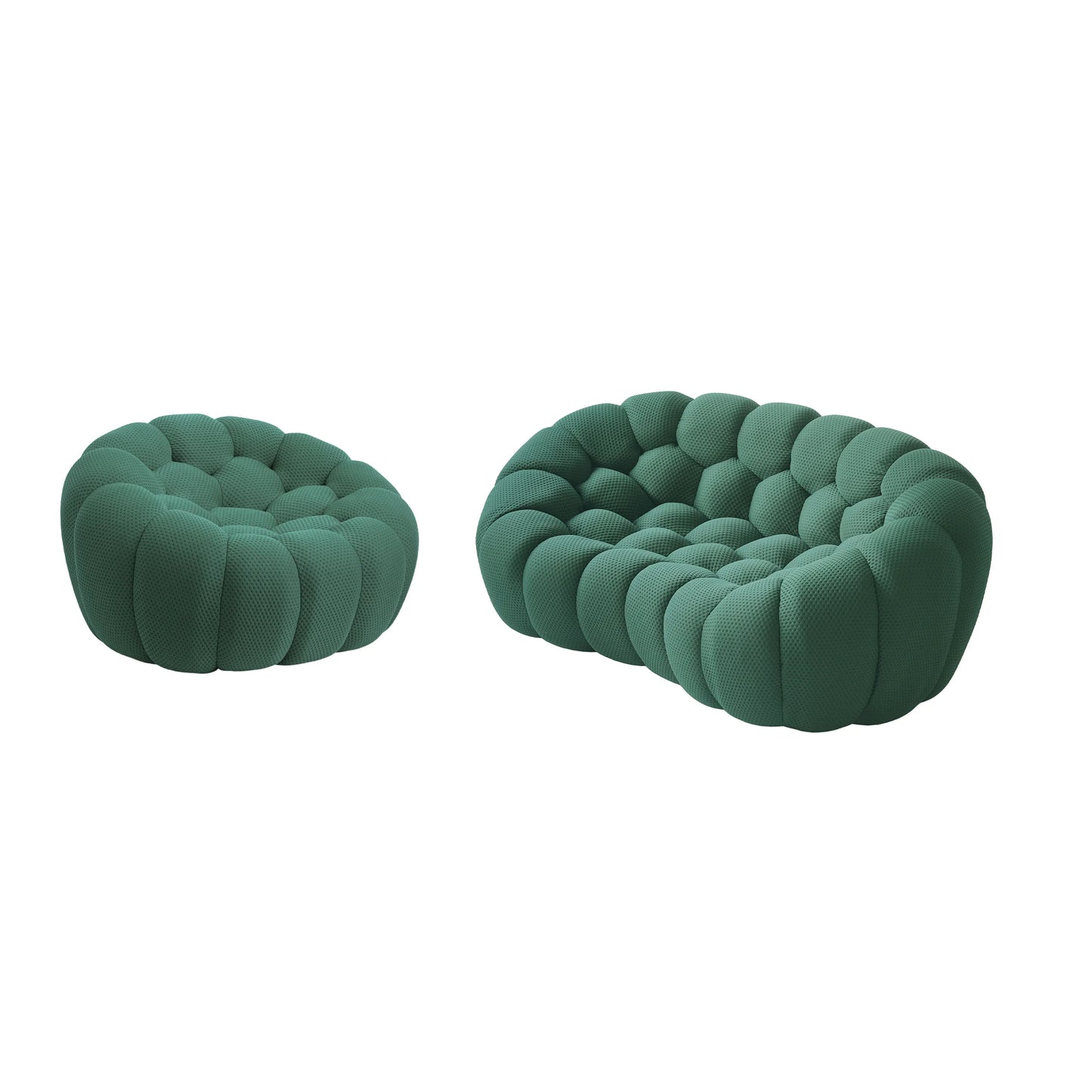 Sofás Essential Arc Boneless | Seccionales de 2 piezas en forma de L de tejido de punto 3D verde de 3 plazas