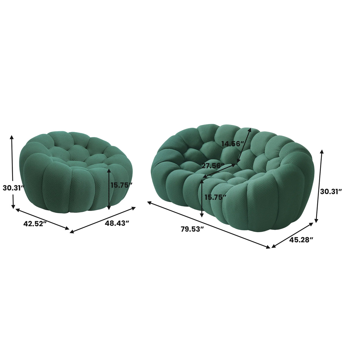 Essential 3-Seater green 3D-Knitted Fabric L-Shaped Sectionals | 2-Piece, 3D-Knitted Fabric, Small Space