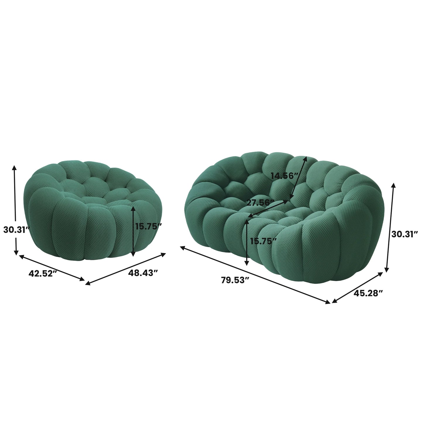 Sofás Essential Arc Boneless | Seccionales de 2 piezas en forma de L de tejido de punto 3D verde de 3 plazas