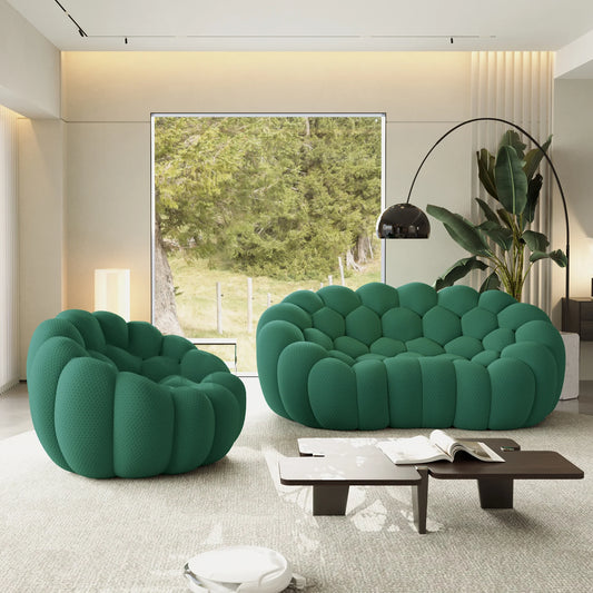 Sofás Essential Arc Boneless | Seccionales de 2 piezas en forma de L de tejido de punto 3D verde de 3 plazas