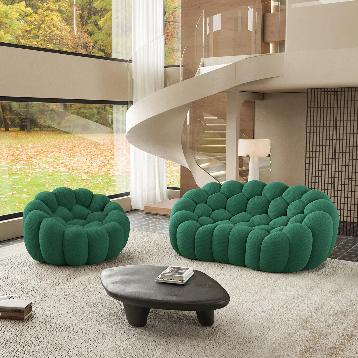 Essential 3-Seater green 3D-Knitted Fabric L-Shaped Sectionals | 2-Piece, 3D-Knitted Fabric, Small Space