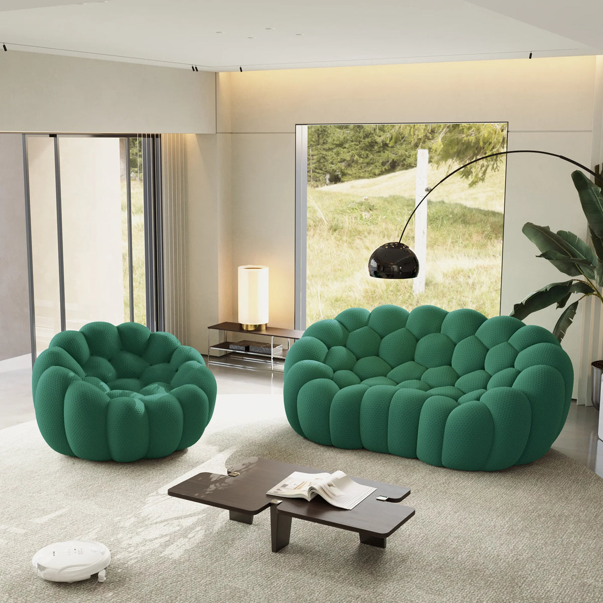 Essential 3-Seater green 3D-Knitted Fabric L-Shaped Sectionals | 2-Piece, 3D-Knitted Fabric, Small Space