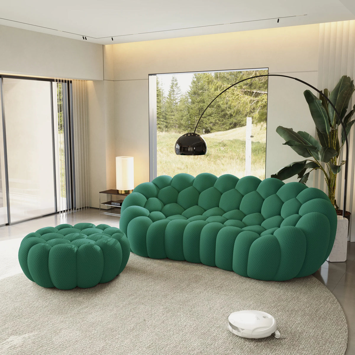Essential 3-Seater green 3D-Knitted Fabric L-Shaped Sectionals | 2-Piece (includes 1 Ottoman), 3D-Knitted Fabric, Compact Design