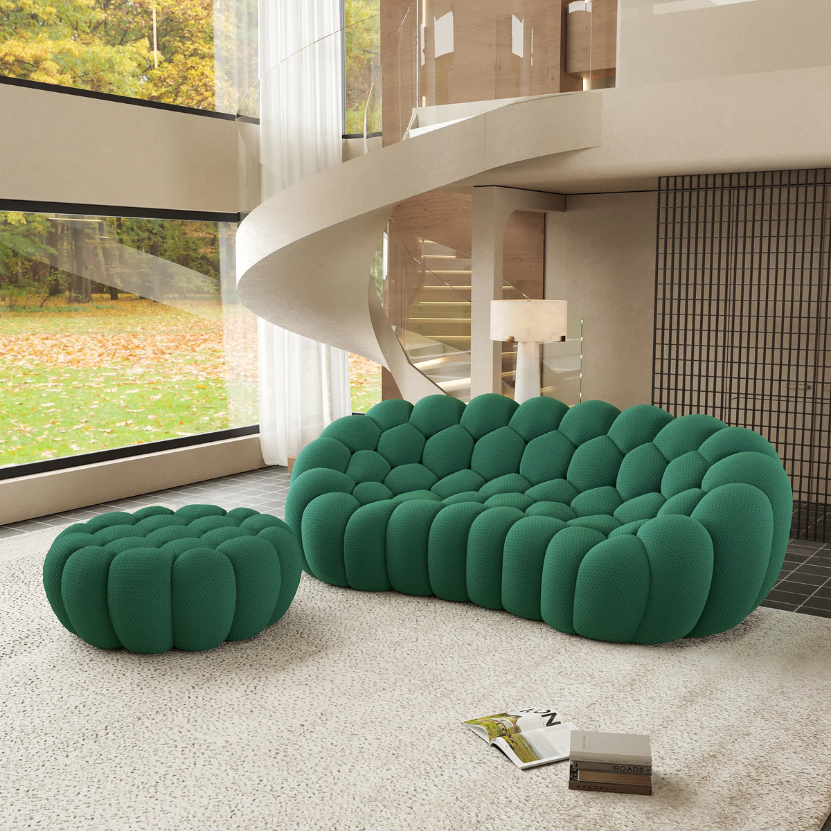 Essential 3-Seater green 3D-Knitted Fabric L-Shaped Sectionals | 2-Piece (includes 1 Ottoman), 3D-Knitted Fabric, Compact Design