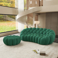 Sofás Essential Arc Boneless | Seccionales de 2 piezas en forma de L de tejido de punto 3D verde, 3 plazas y 1 otomana