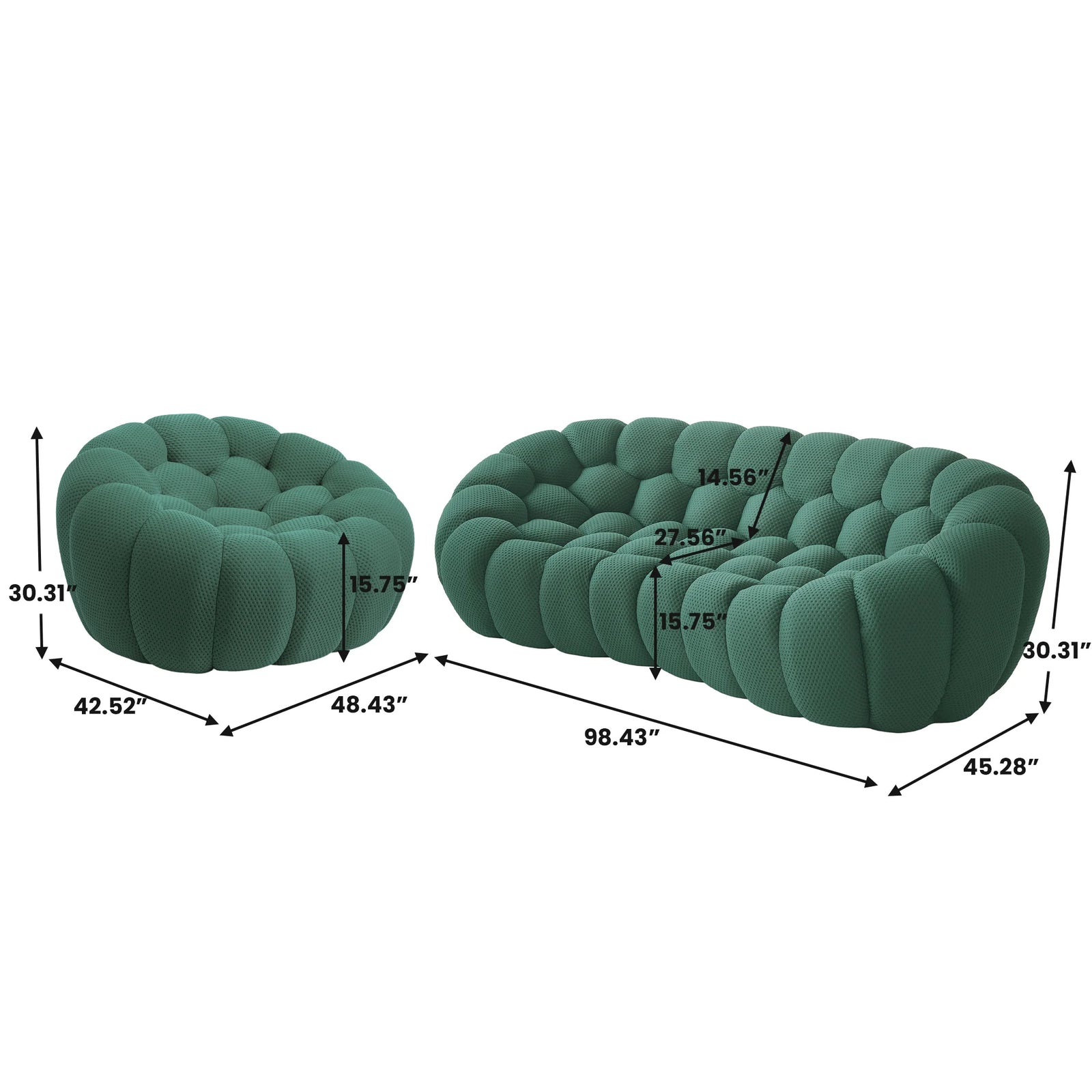 Essential 4-Seater green 3D-Knitted Fabric L-Shaped Sectionals | 2-Piece, 3D-Knitted Fabric, Compact Design
