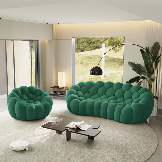 Sofás Essential Arc Boneless | Seccionales en forma de L de 2 piezas con tejido de punto 3D verde, 4 plazas