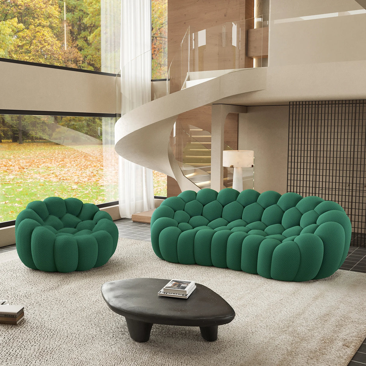 Essential 4-Seater green 3D-Knitted Fabric L-Shaped Sectionals | 2-Piece, 3D-Knitted Fabric, Compact Design