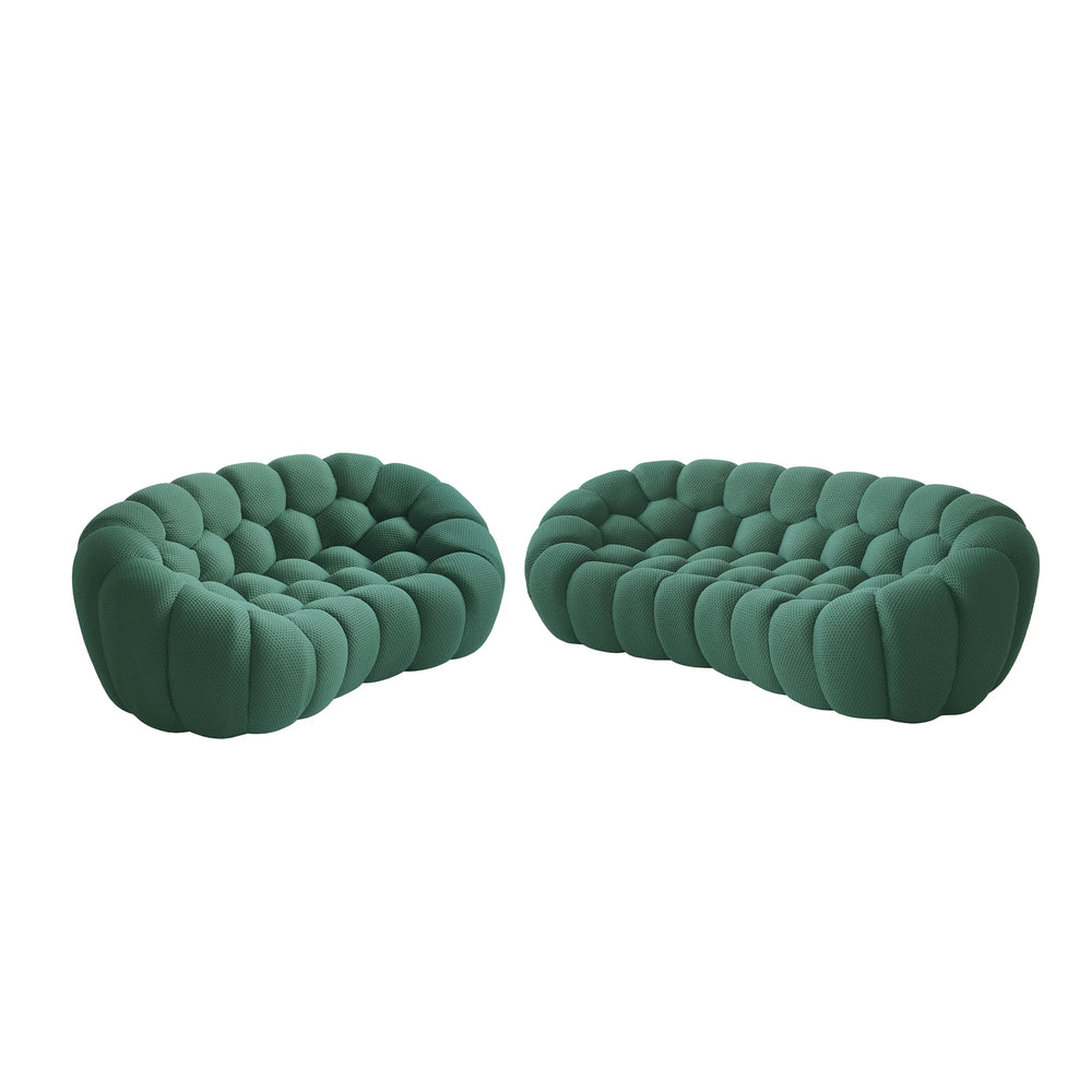 Sofás Essential Arc Boneless | Seccionales de 2 piezas en forma de L de 5 plazas con tejido de punto 3D verde