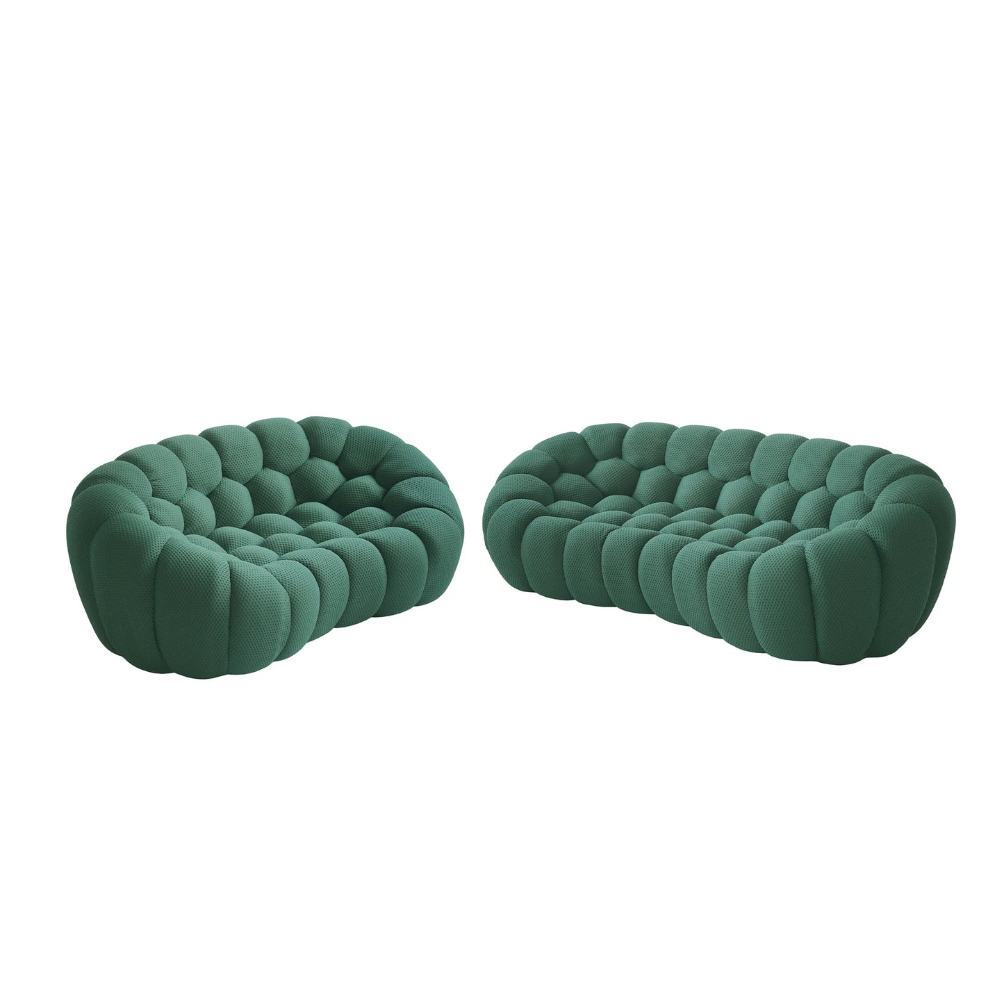 Sofás Essential Arc Boneless | Seccionales de 2 piezas en forma de L de 5 plazas con tejido de punto 3D verde