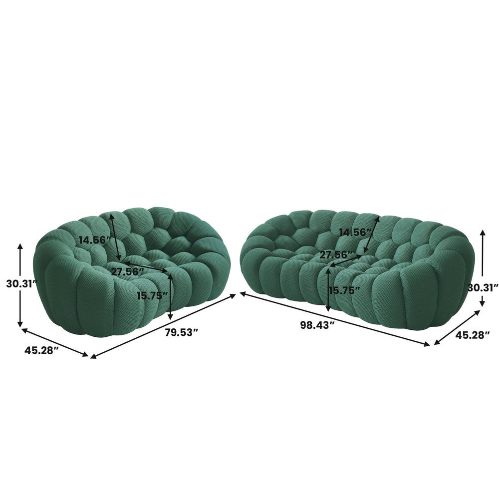 Sofás Essential Arc Boneless | Seccionales de 2 piezas en forma de L de 5 plazas con tejido de punto 3D verde