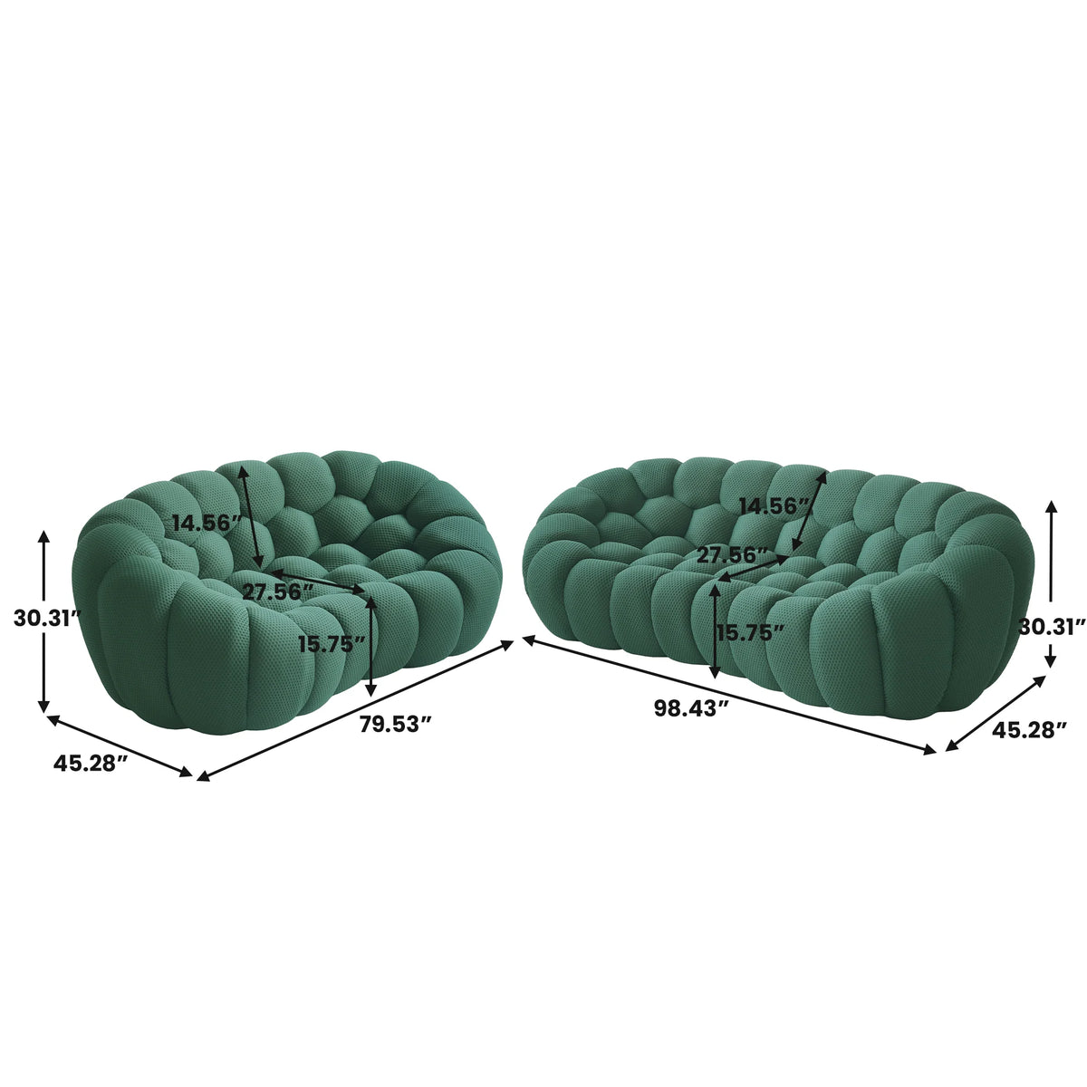 Essential 5-Seater green 3D-Knitted Fabric V-Shaped Sectionals | 2-Piece, 3D-Knitted Fabric, Apartment Friendly