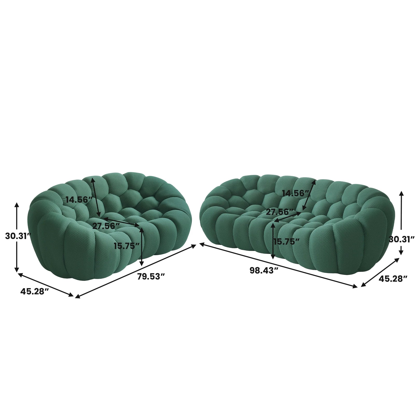 Essential 5-Seater green 3D-Knitted Fabric V-Shaped Sectionals | 2-Piece, 3D-Knitted Fabric, Apartment Friendly