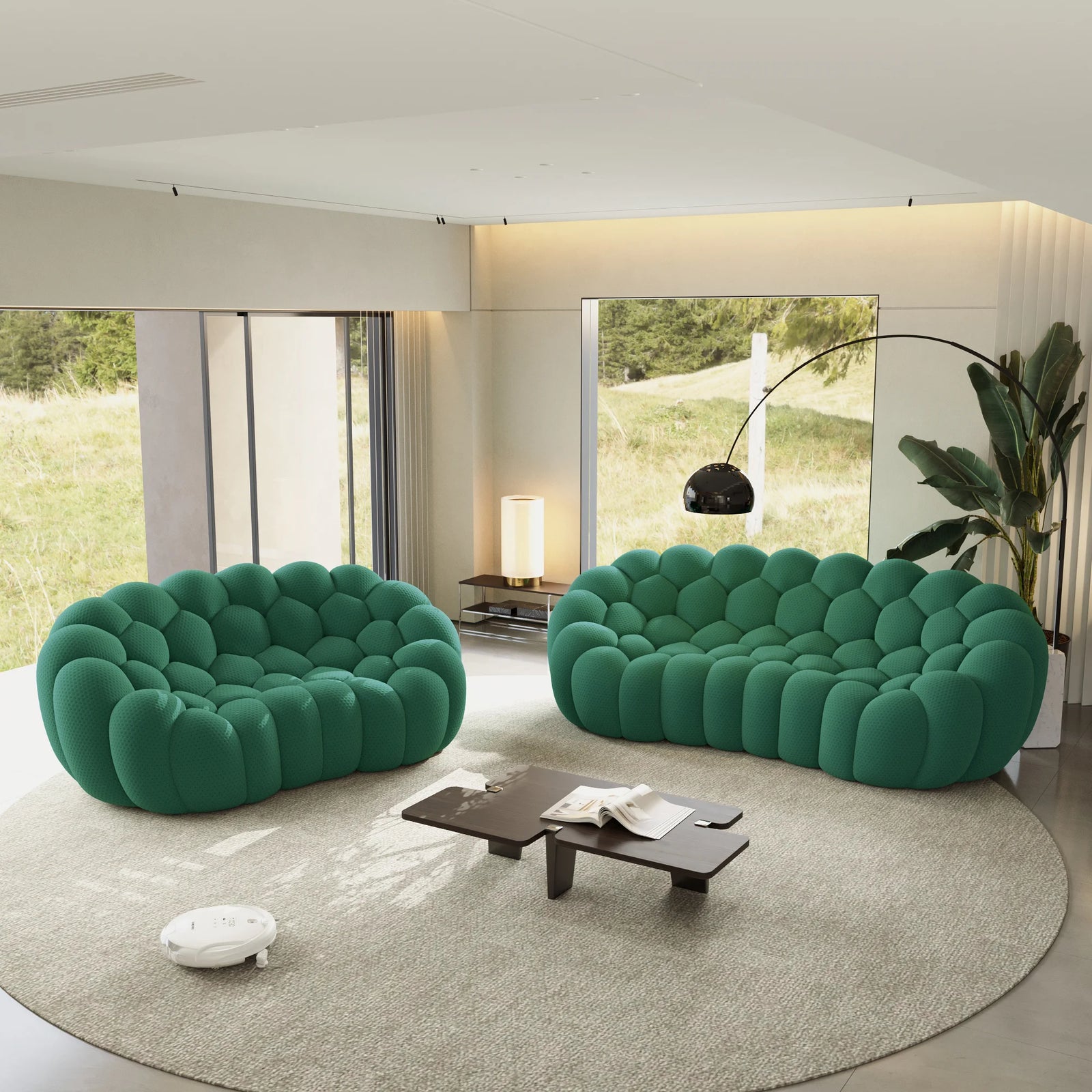Essential 5-Seater green 3D-Knitted Fabric V-Shaped Sectionals | 2-Piece, 3D-Knitted Fabric, Apartment Friendly