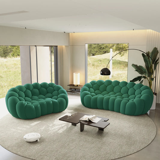 Sofás Essential Arc Boneless | Seccionales de 2 piezas en forma de L de 5 plazas con tejido de punto 3D verde