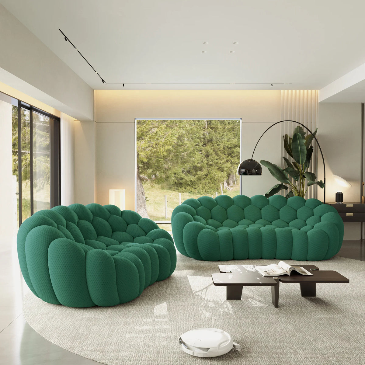 Essential 5-Seater green 3D-Knitted Fabric V-Shaped Sectionals | 2-Piece, 3D-Knitted Fabric, Apartment Friendly