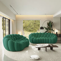 Sofás Essential Arc Boneless | Seccionales de 2 piezas en forma de L de 5 plazas con tejido de punto 3D verde