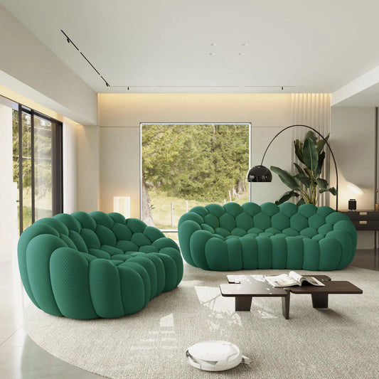 Sofás Essential Arc Boneless | Seccionales de 2 piezas en forma de L de 5 plazas con tejido de punto 3D verde