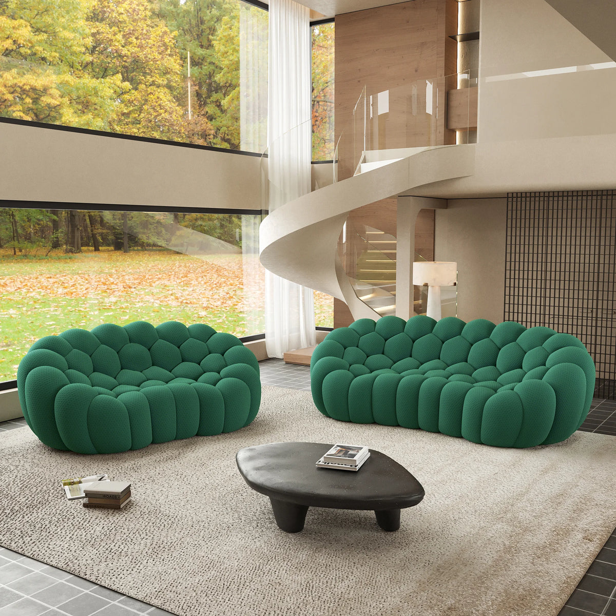 Essential 5-Seater green 3D-Knitted Fabric V-Shaped Sectionals | 2-Piece, 3D-Knitted Fabric, Apartment Friendly