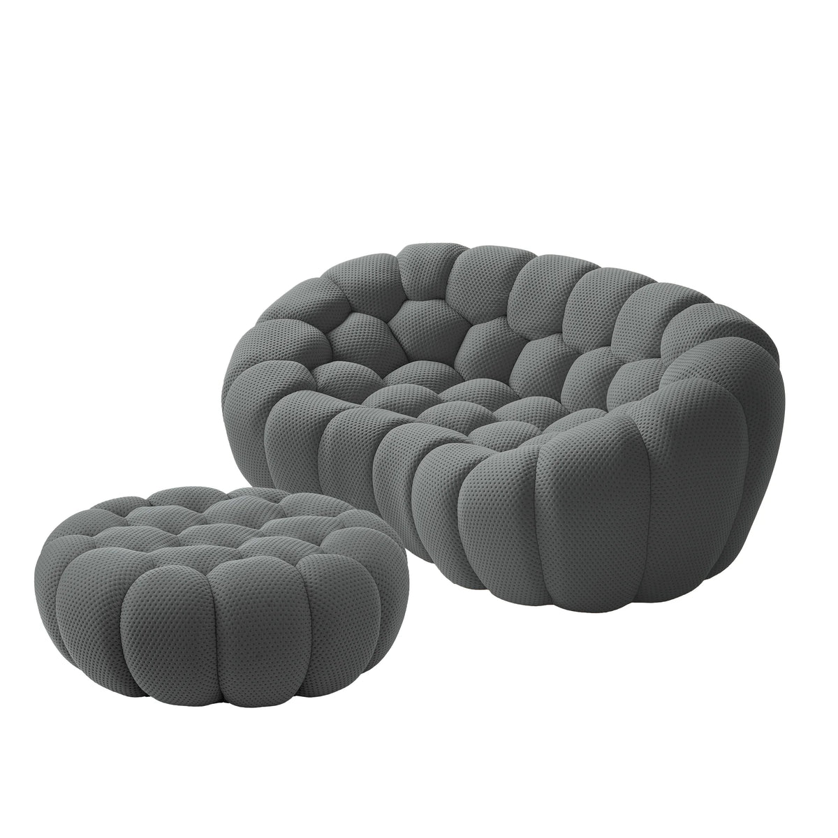 Essential 2-Seater grey 3D-Knitted Fabric Chaise Sectionals | 2-Piece (includes 1 Ottoman), 3D-Knitted Fabric, Compact Design